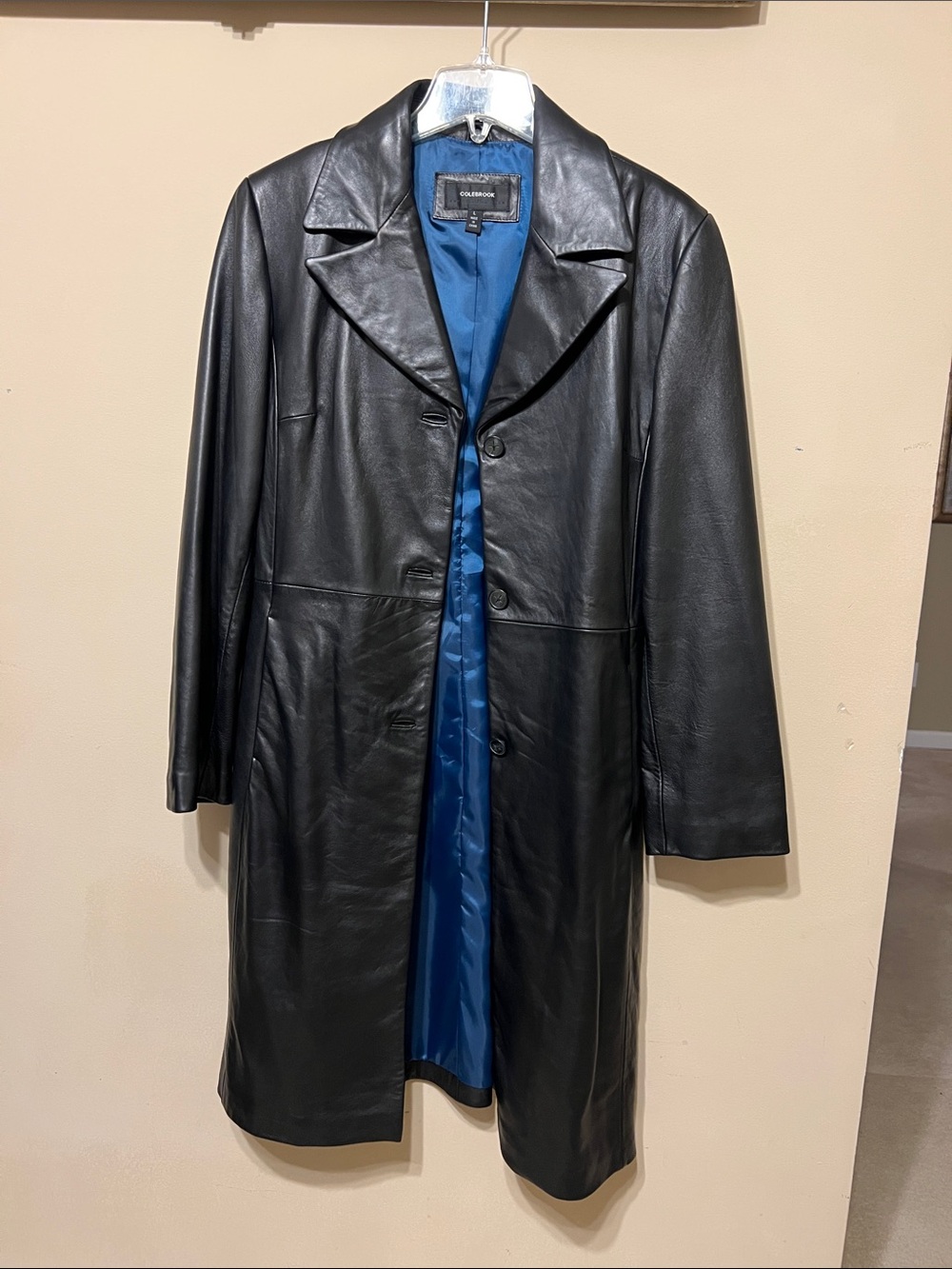 Leather Trench Coat with Blue Lining